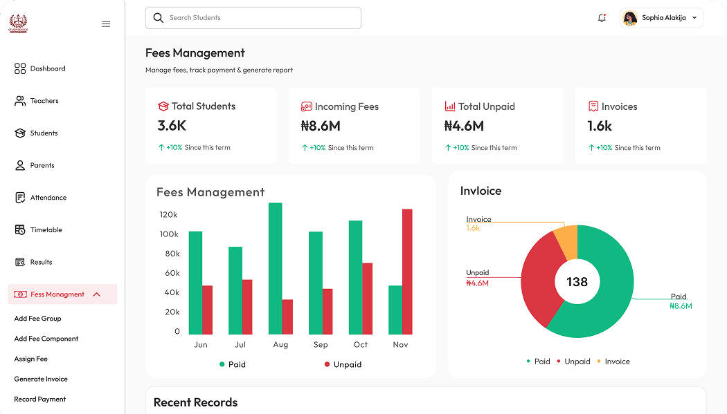 Open School Portal dashboard preview